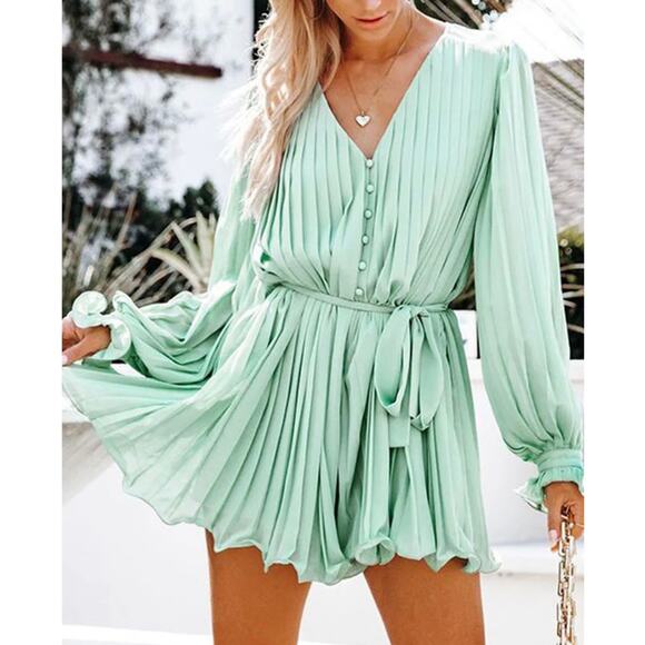 Anthropologie Endless Rose Mint Green Chiffon Pleated Romper S NWOT - Picture 1 of 3